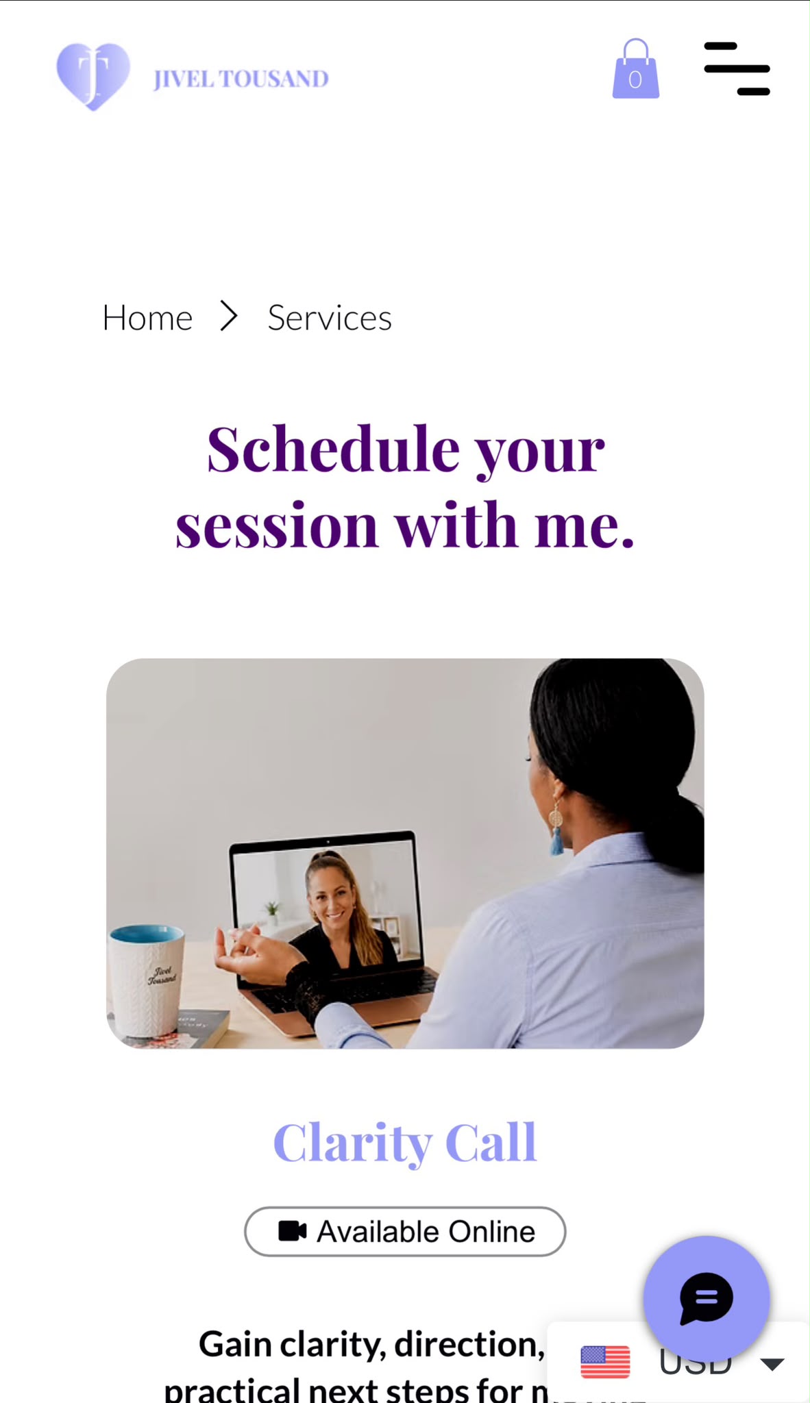 The Jivel Tousand mentorship page on mobile